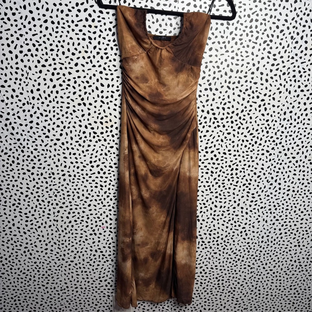 Tie-Dye Brown Mesh Bodycon Sleeveless Dress Size Small